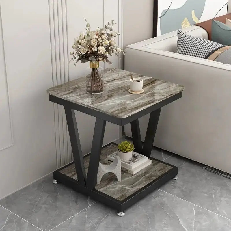 Marble & Metal Side Table - 52x52x60cm | Stylish Sofa Companion - wwluhe.com