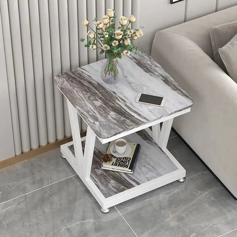 Marble & Metal Side Table - 52x52x60cm | Stylish Sofa Companion - wwluhe.com