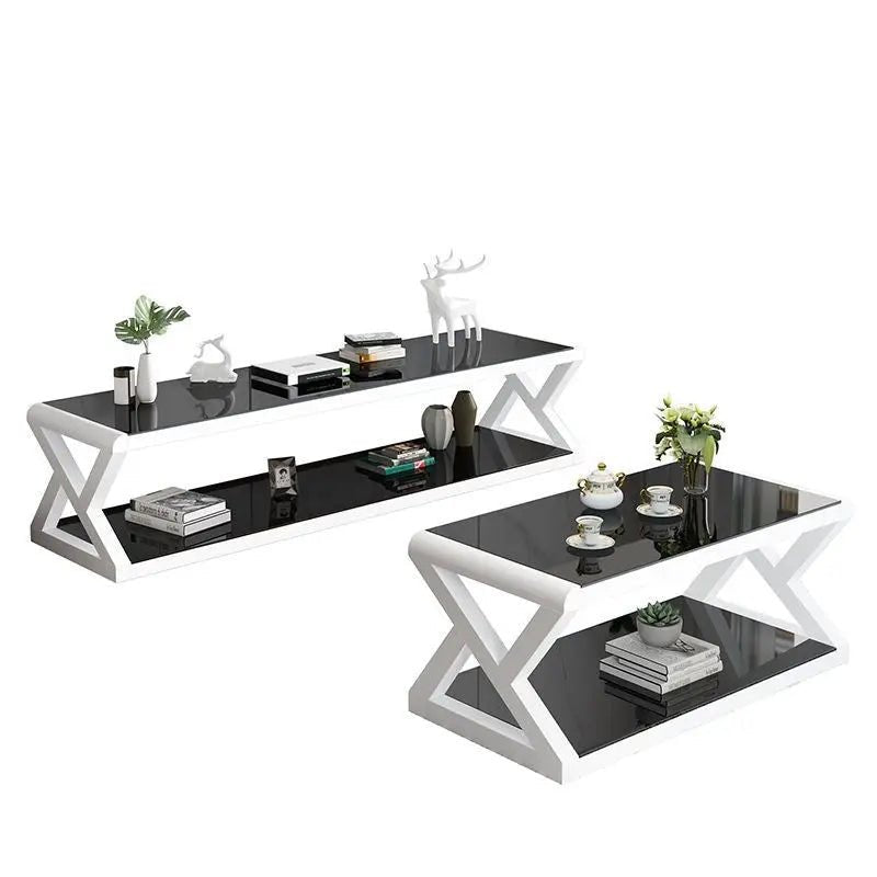 Modern Minimalist Marble & Metal Coffee Table and TV Stand Set - wwluhe.com