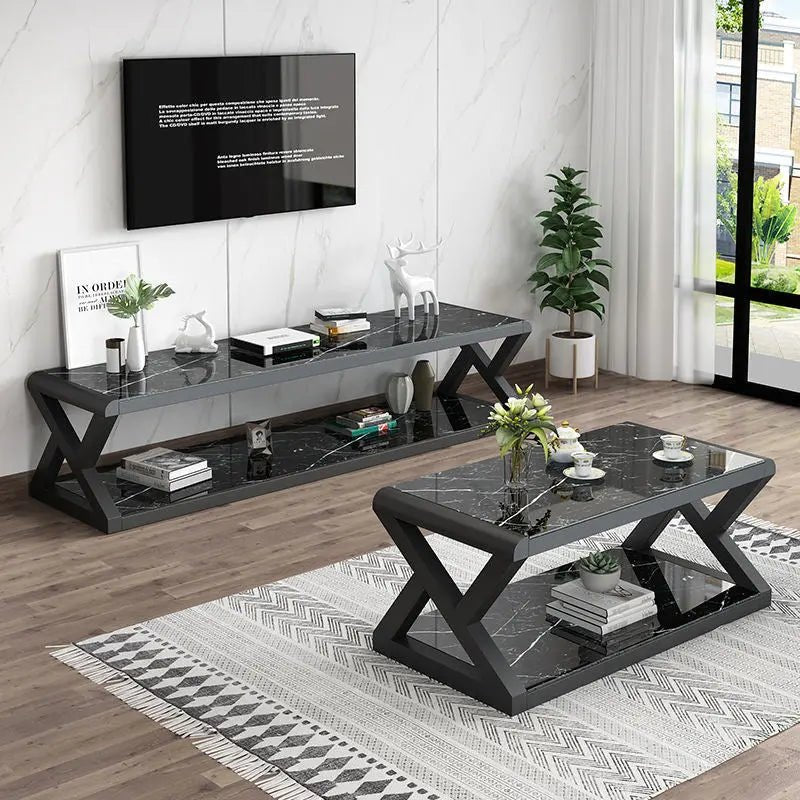 Modern Minimalist Marble & Metal Coffee Table and TV Stand Set - wwluhe.com