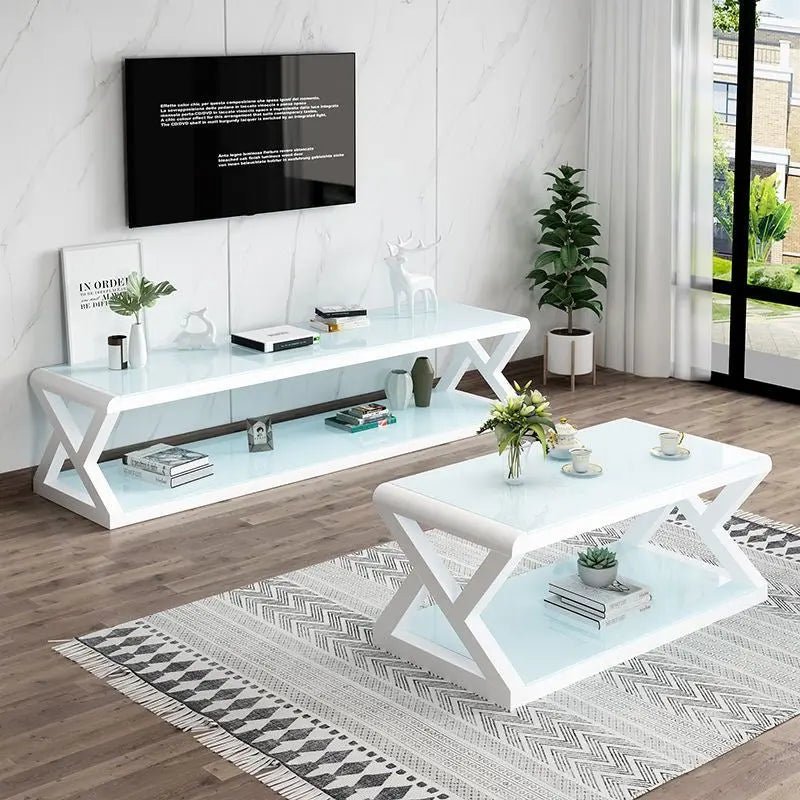 Modern Minimalist Marble & Metal Coffee Table and TV Stand Set - wwluhe.com