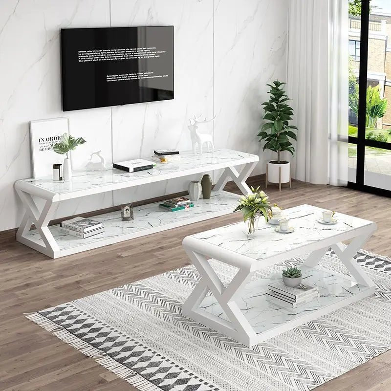 Modern Minimalist Marble & Metal Coffee Table and TV Stand Set - wwluhe.com